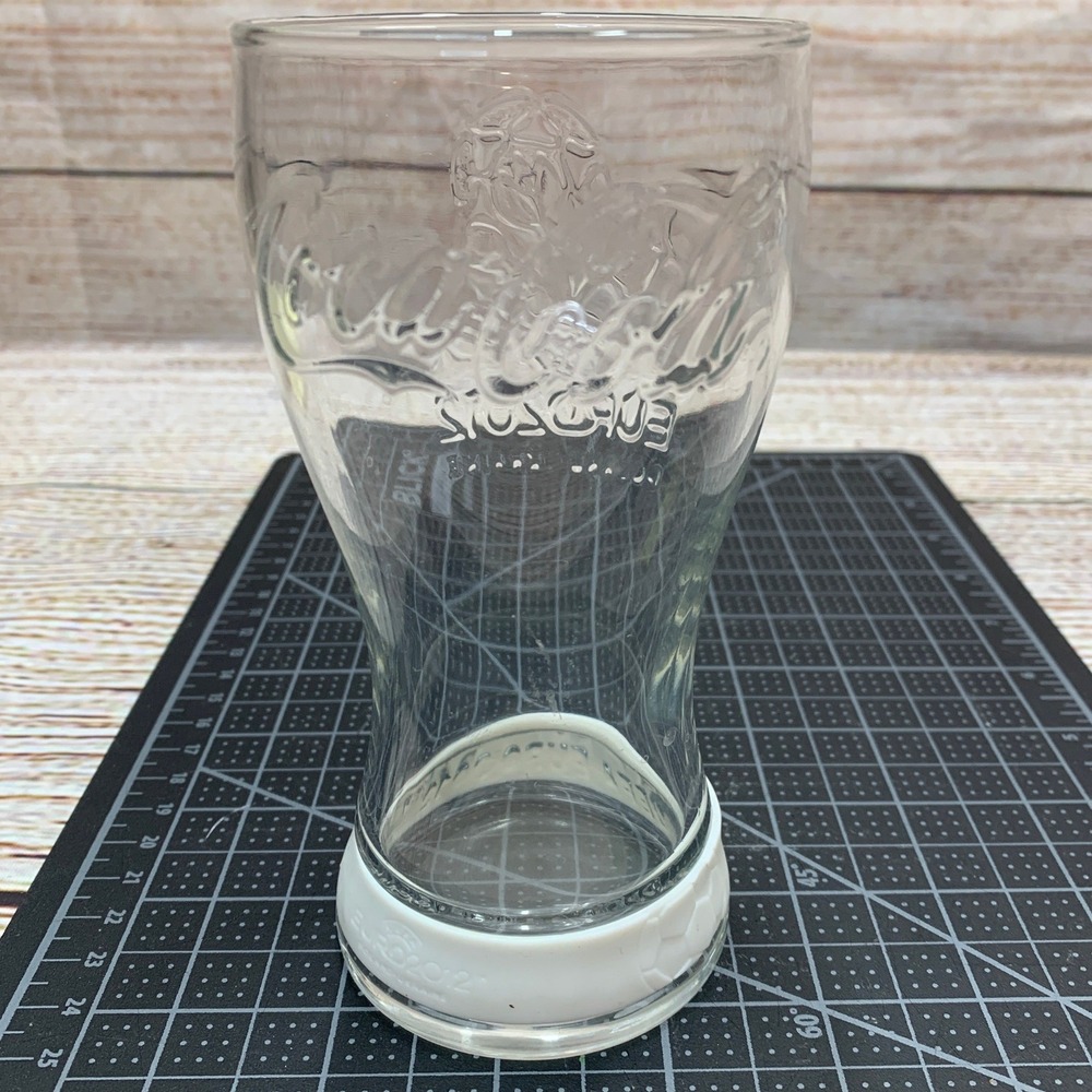 Coca Cola EURO 2012 Glass Tumbler Embossed Logo‎ Soccer w/ Silicone Bracelet